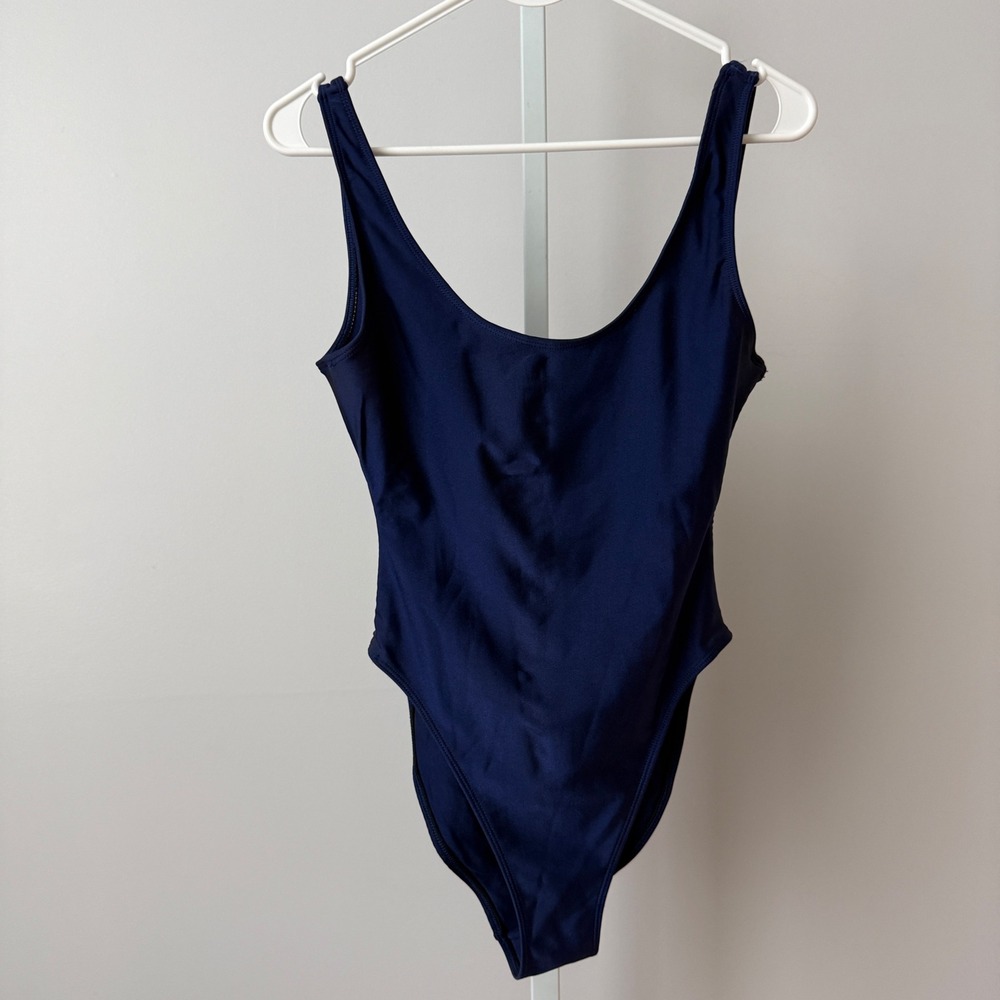 American Apparel Spandex Y2K Sporty Chic Clean High Cut Bodysuit M Navy Blue